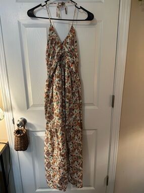 Floral Halter V-Neck Midi Dress w/ Tiered Skirt